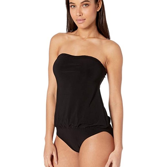 NORMA KAMALI Strapless Babydoll Mio One-Piece Blouson SWIMSUIT M 6 Black NEW - Picture 5 of 14